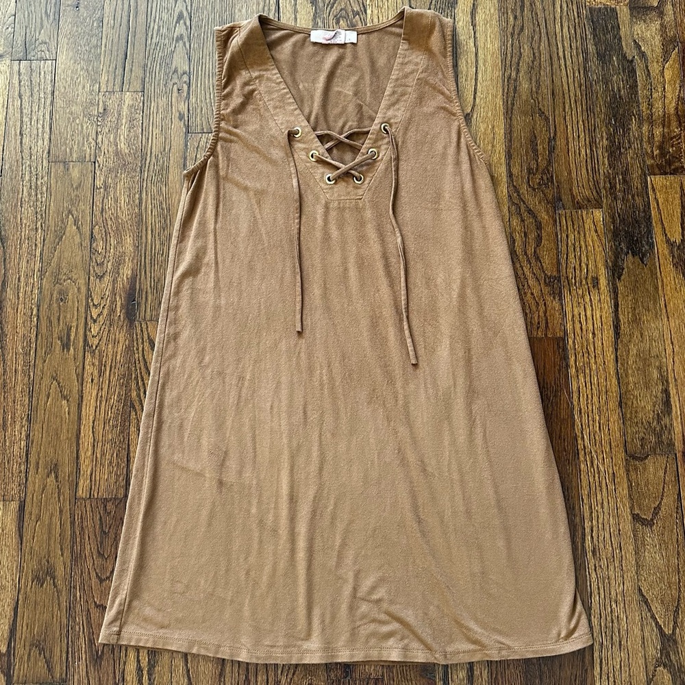 🦋 Sans Souci Brown velvet pullover tie dress Small